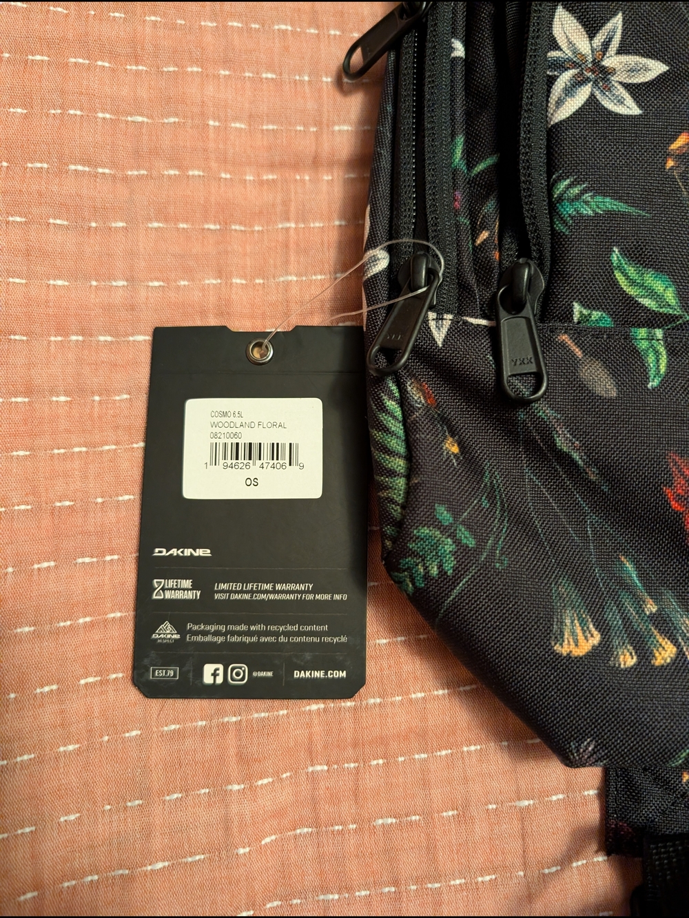 Dakine Black Floral Mini Backpack with Green Leaf Accents - Picture 2 of 6
